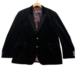 Robert Graham Mens 50L Classic Fit Black Velvet Blazer Peak Lapel Floral Lining